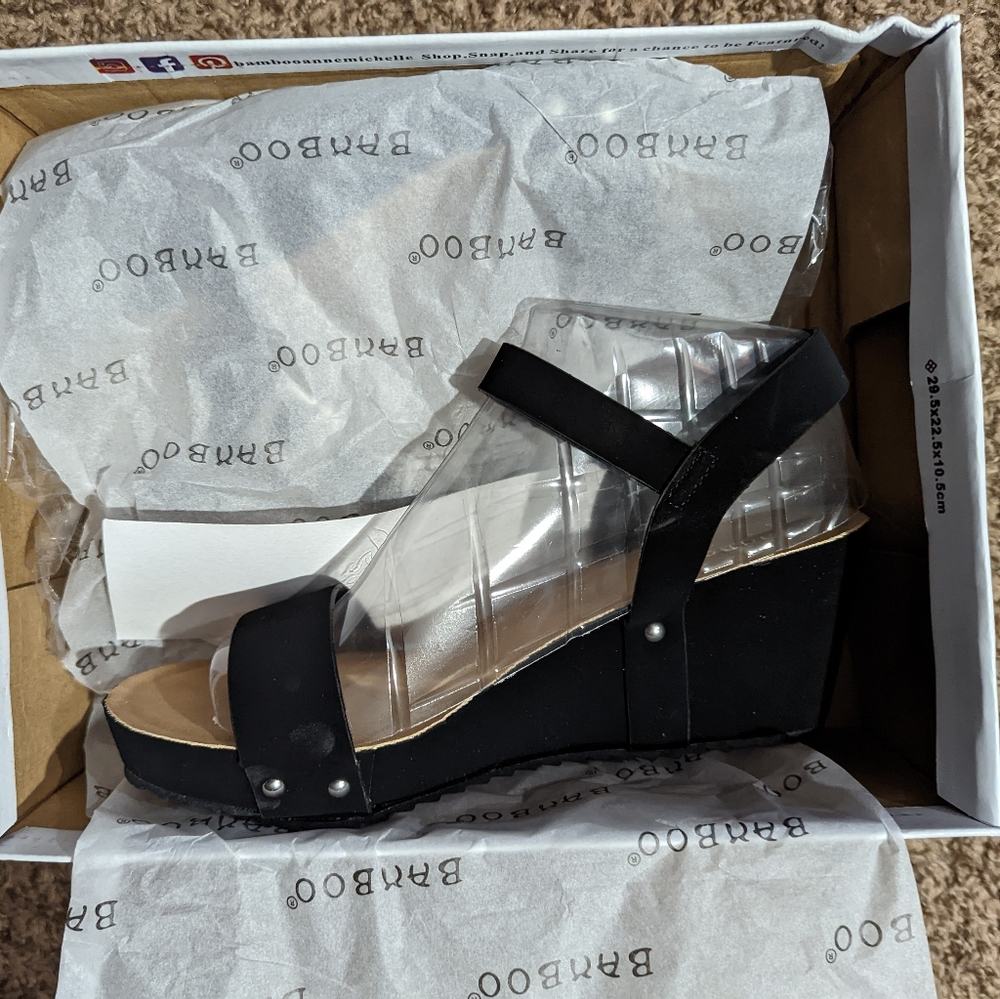 Bamboo Black Wedge Sandals